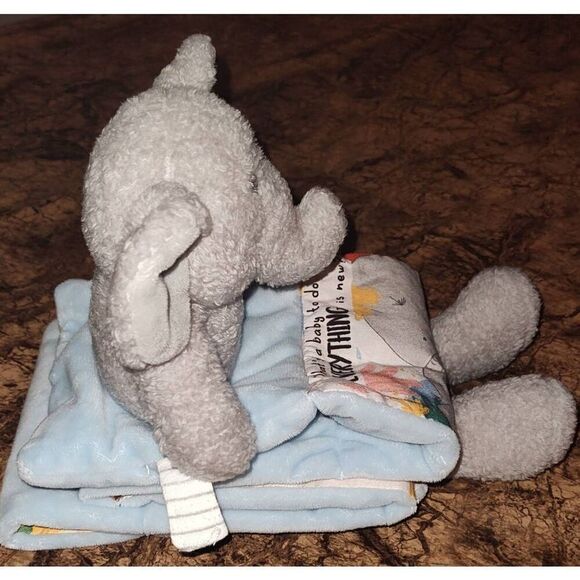 Mud Pie Plush Reading Pal Grey Elephant MudPie Grey Plush Elephant Folding Fabri - Picture 6 of 10